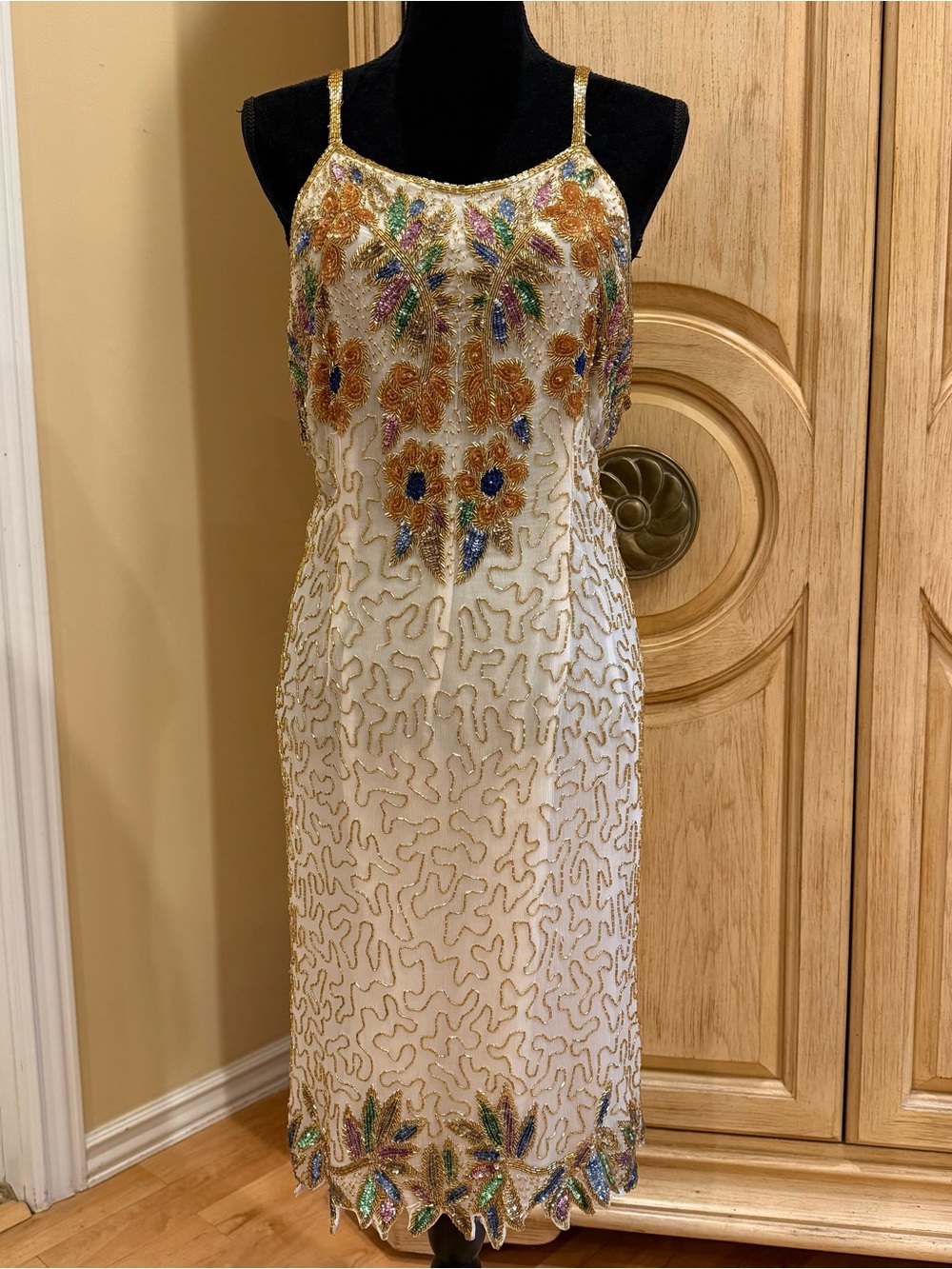 Vintage 100% Silk Hand-Beaded Statement Dress
